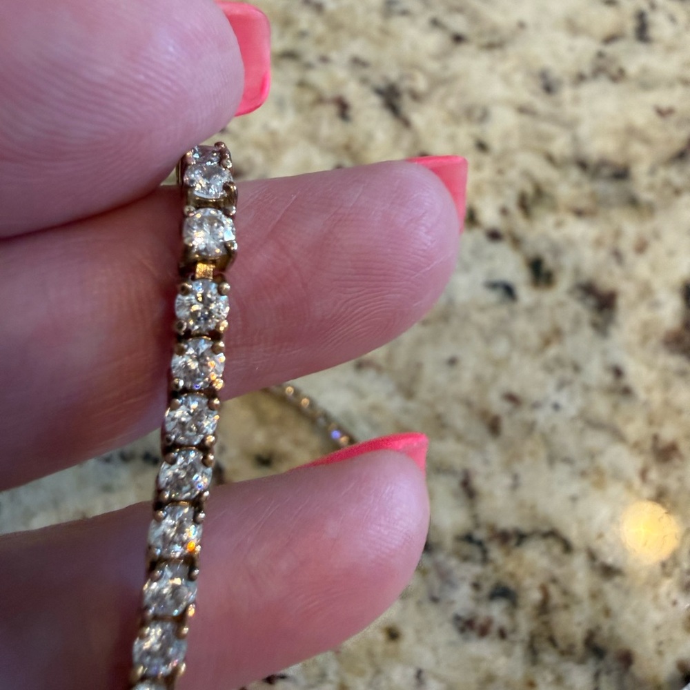 Vintage CZ Tennis Bracelet 7.5” Gold Plated Sterling Silver Classic Sparkly